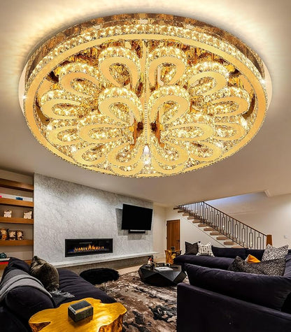 40'' Modern Chandeliers for Living Room Crystal Large Chandelier Ceiling Light Fixture LED Dimmable with Remote Pendant Lighting Flush Mount Lighting for Dining Room Bedroom Gold