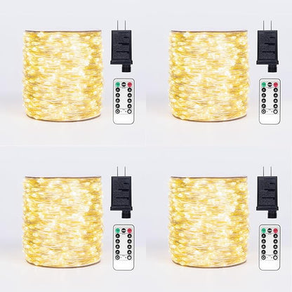 Fairy Lights Plug in,4Pack 100FT 300LEDs Waterproof Led String Lights,8Modes Remote Twinkle Light for Outdoor Indoor Christmas Wedding Birthday Garden Party Decorations,Silver Wire,Warm White