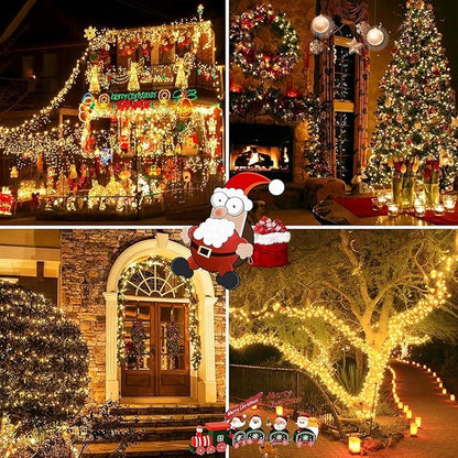 6 Pack 600 LED Solar String Lights for Outside, Solar Christmas Lights Outdoor with 8 Lighting Modes, Waterproof Green Wire Solar Powered Tree Light for Xmas Party Yard Garden Decorations (Warm White)