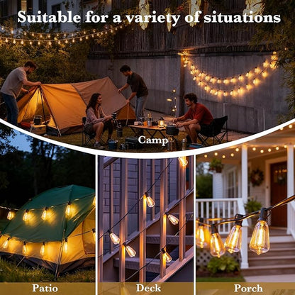 50 FT Outdoor Patio Lights String, 17+2 Shatterproof LED Bulbs Waterproof Hanging Lights Plug in, Fence Balcony Camping Backyard Garden Porch Bistro Cafe Decor with 2700K Warm White