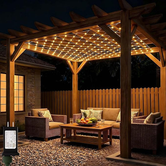 LitHome 10 x 10FT Gazebo Net Lights Outdoor, 200 LED Gazebo Lighting Waterproof, 8 Modes Connectable Christmas Net Lights with Timer, Warm White Mesh Light Plug in for Bushes, Pergolas, Backyard Decor