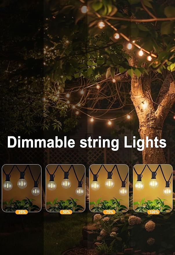 DAMAING Outdoor String Lights LED 50Feet G40 Globe Patio Lights with 27 Edison Plastic LED Bulbs,2700K Warm Glow Weatherproof for Indoor Outdoor Backyard Bistro Lighting