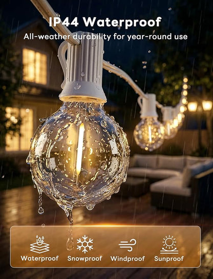 Abeja 25Ft LED Outdoor String Light, Patio Globe String Lights with 27 Shatterproof LED Clear Bulbs(2 Spare), Hanging Patio String Lights for Backyard Decor Bistro Party Yard Decor- White Wire