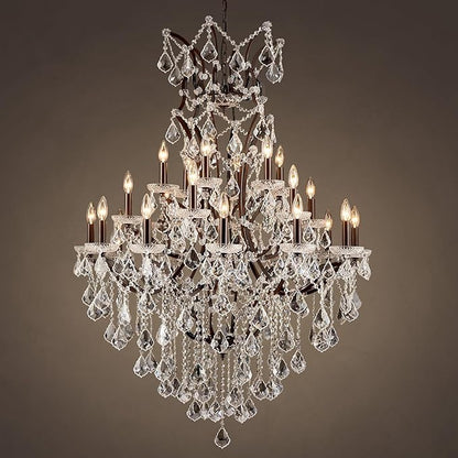 24 Lights Large Crystal Chandeliers Maria Theresa Chandelier for High Ceilings Vintage Chandelier Light Fixture Foyer Hallway Entryway Staircase 55.1" H x 39.4" D