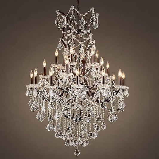 24 Lights Large Crystal Chandeliers Maria Theresa Chandelier for High Ceilings Vintage Chandelier Light Fixture Foyer Hallway Entryway Staircase 55.1" H x 39.4" D