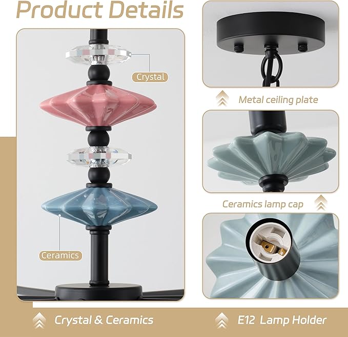 Black Chandeliers for Dining Room Light Fixture Over Table,8-Light Art Deco Chandelier, Modern Vintage Chandelier with Ceramic,Farmhouse Chandelier for Girls Bedroom,Living Room, Foyer