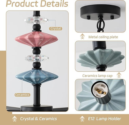 Black Chandeliers for Dining Room Light Fixture Over Table,8-Light Art Deco Chandelier, Modern Vintage Chandelier with Ceramic,Farmhouse Chandelier for Girls Bedroom,Living Room, Foyer