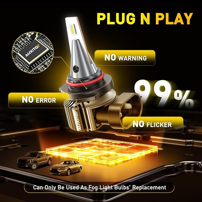 AUXITO H10/9145 3000K Golden Yellow LED Fog Light Bulbs 18000LM, 1000% Brighter Amber Fog Lights Kit, 1:1 OEM Replacement for Cars Trucks SUVs, 3-Min Install, IP68 Waterproof, Pack of 2