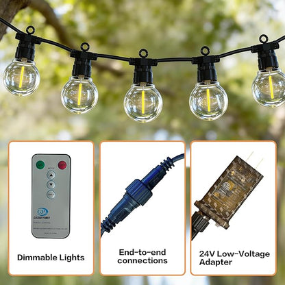 66FT Outdoor String Lights with Remote, 27 Dimmable Shatterproof LED G50 Bulbs, Waterproof Patio & Backyard Lights for Pergola, Deck, Garden, Bistro, Commercial Grade Hanging Lights