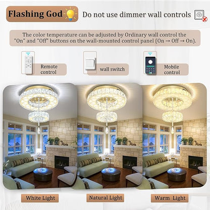 Flashing God Dia 16" Modern Crystal Chandeliers Flush Mount Chandelier Dimmable LED Light Crystal Ceiling Light for Hallway Bedroom Living Room Dining Room Gold