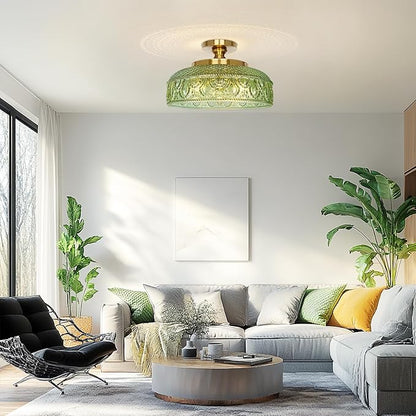 Lamomo Semi Flush Mount Ceiling Light, Upgraded Larger 12 Inch Green Hallway Light Fixture, 3 Light Globe Glass Close to Ceiling Scone, Indoor Hanging Light for Bedroom Kitchen Porch Hallway