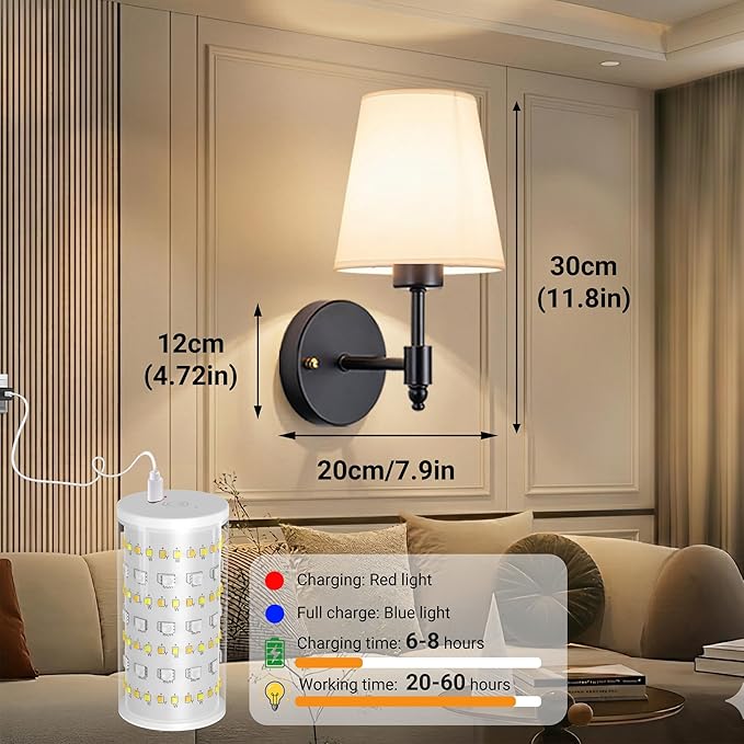 Battery Operated Wall Sconces Set Of Two, Wireless Battery Wall Light With 10000mAh RGB Rechargeable Magnetic Bulb, Rechargeable Wall Sconce With Remote Control For Bedroom, No Electrician Required