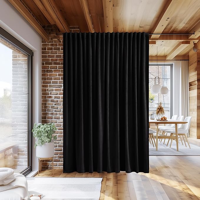 StangH Black Blackout Velvet Curtains 96 inches Long Back Tab Thermal Insulated Theater Curtains Heavy Privacy Drapes for Living Room Sliding Door Office, W100 x L96, 1 Panel