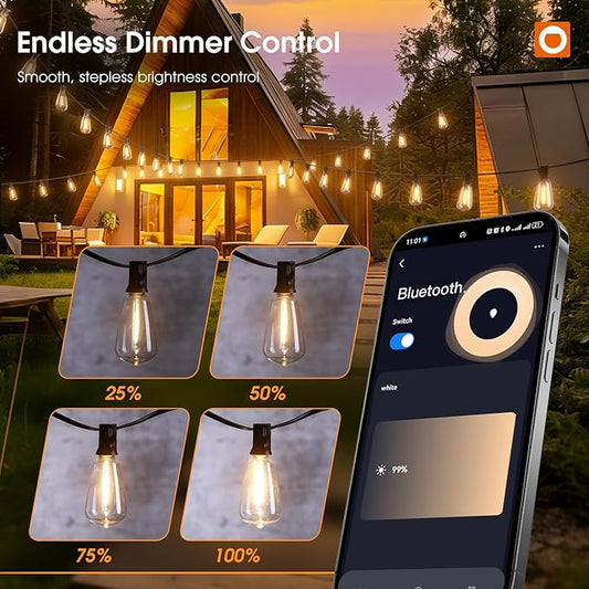 addlon 196FT Outdoor String Lights for Outside with APP Control Waterproof Patio Lights with Plastic ST38 LED Edison Bulbs Outdoor Lighting Extra Long for Backyard Bistro Porch Garden Pergola Party