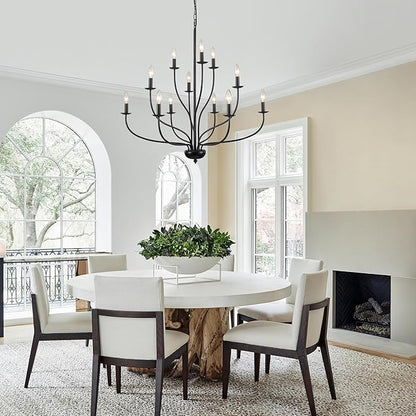 Black Chandelier 12 Light, Large Modern Farmhouse Chandeliers for Dining Room, Industrial Candle Pendant Lighting Fixture for Foyer Hallway Entryway High Ceiling, Bedroom, Living Room, Kitchen E12
