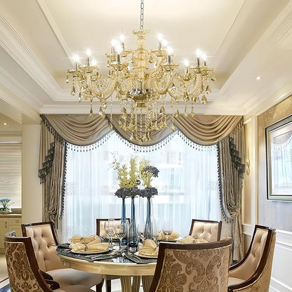 Luxury K9 Crystal Chandelier 15 Light, Modern Cognac Crystal Ceiling Chandelier Lighting Fixture Candle Style E12 Base for Dinning Living Room Bedroom Hallway (15 Lights)