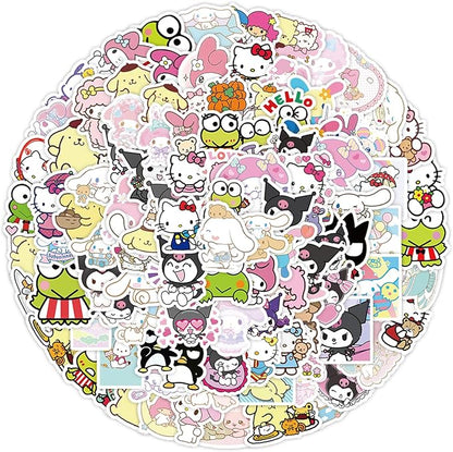 100Pcs Cartoon Kawaii Sanrio Stickers for Kids,Vinyl Waterproof Kuromi Kitty Melody Stickers for Water Bottle Laptop Computer Phone Luggage Skateboard Lunchbox Decals Gifts for Kids Teen Adults