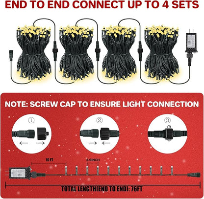 66FT 200 LED Christmas Light, Twinkle Xmas Lights with 8 Modes and Timer, Outdoor Waterproof Christmas Tree Lights for Room Bedroom Wedding Party Holiday Decorations, Warm White