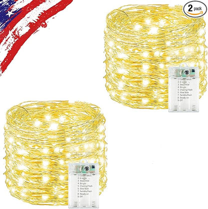 2 Pack Cuttable Fairy Lights Battery Operated, Waterproof 20FT 120LED Twinkle Lights with Timer Indoor Outdoor, Fairy Battery String Light for Bedroom, Classroom, Wedding, Christmas Décor(Warm White)