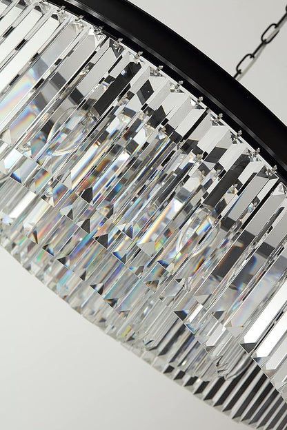 Large Crystal Chandelier Modern Luxury Black 39 inch Pendant Ceiling Lights Fixture for Dining Living Room 18-Lights 3-Tier Raindrop Chandeliers Lighting (Black, Dia 39 Inch)
