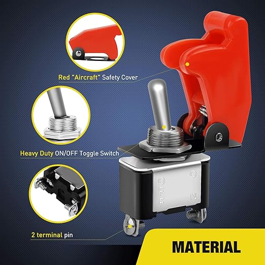 Nilight 90014E Heavy Duty Rocker Toggle Switch 12V 20A Red Cover SPST ON/Off 2Pin Car Truck Boat-5 Pack