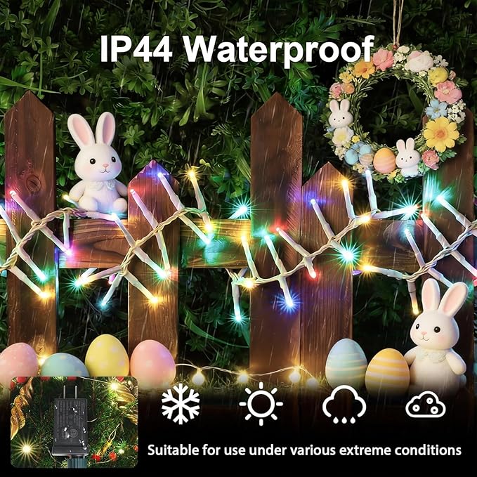 LAMPHOME 46ft 500 LED Easter String Lights Plug in, Pastel Twinkle Fairy Lights, 16 Modes Waterproof Easter Outdoor Lights, Colored String Lights for Christmas Tree Indoor Outdoor Spring Decorations