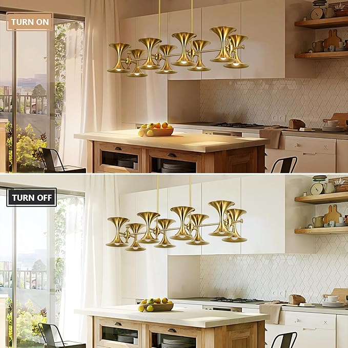 Brass Gold Chandeliers, 16-Light Modern Metal Industrial Dining Room Light Fixture,Farmhouse Chandelier Lighting for Bedroom Living Room Hallway