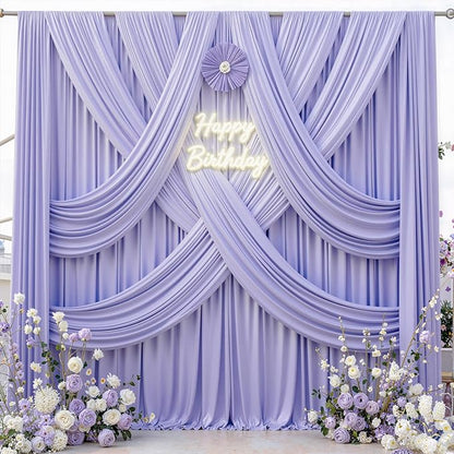 10 ft x 10 ft Wrinkle Free Lavender Backdrop Curtain for Parties, Polyester Light Purple Photo Backdrop Drapes 2 Panels 5x10ft for Baby Shower Photoshoot Wedding Birthday Party Photography Curtains