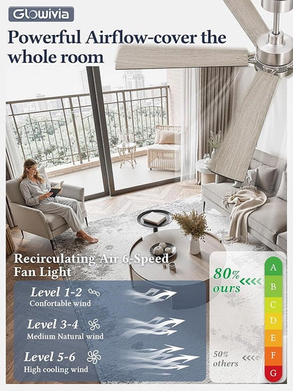 60 Inch Ceiling Fan with Lights and Remote, Smart APP Control, Dimmable with All-Setting Memory, Quiet DC Motor Reversible Blades, Damp Rated Modern Ceiling Fan for Bedroom Patio Living Room