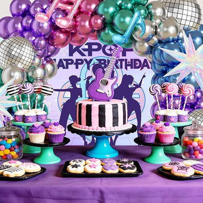 JOGAMS 180Pcs K-Pop Music Balloon Arch Kit, Metallic Disco Balloon Garland with Music Note Iridescent Star Foil Balloons for K-Pop Music Fans Themed Birthday Concert-Style Stage Backdrop Party Decor