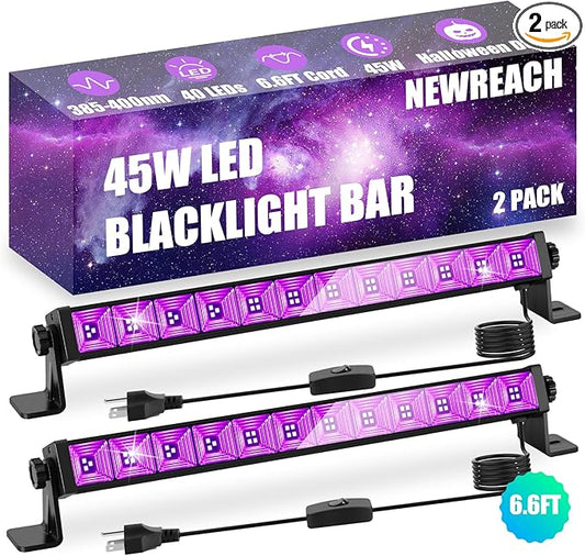 2Pack 45W Black Light, LED Blacklight Bar with 6.6ft Cord, Glow in The Dark Light Up 28x28ft, for Glow Party, Neon Decoration, Body Paint, Fluorescent Poster, Birthday, Halloween, Bedroom