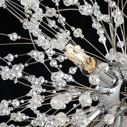 Small Firework Chandelier, 8 Lights Sputnik Pendant Island Light, Chrome Dandelion Crystal Chandelier for Kitchen Dining Room Bedroom