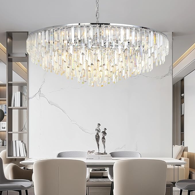 Modern Chrome Crystal Chandelier, 17 Lights 7-Tier Round Luxury Top K9 Crystal Chandeliers Large Ceiling Pendant Light Fixture for Dining Room Living Room Bedroom Foyer