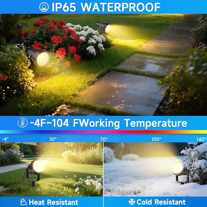 Outdoor Landscape Lighting Low Voltage, 49.2FT Wired LED Spot Light with Plug-in Transformer, IP65 Waterproof Outside Uplight 7W 840LM for Yard Garden Tree Pathway House, Warm Yellow 3000K, Pack of 6