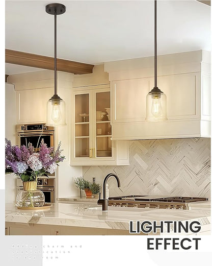 zeyu Farmhouse Pendant Light, 1-Light Pendant Light Fixtures for Kitchen Bedroom, Clear Glass Shade, Oil Rubbed Bronze Finish, ZSL104MIL ORB