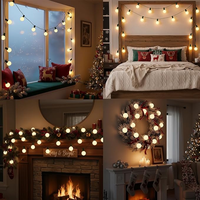25FT G40 Frosted Christmas Lights,Globe Christmas Lights with 27 Frosted White Bulbs,Outdoor String Lights for Outside Indoor Garden Wedding Pergola Backyard Patio Xmas Tree Decor,Green Wire