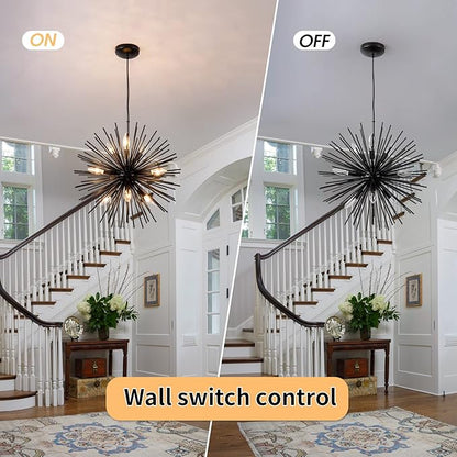 CM MZY Modern Black Sputnik Chandeliers, 9-Light Satellite Pendant Light fixtures, Starburst Firework Ceiling Lights for Bedroom Living Room Dining Room Kitchen Island Hallway, E12 Socket(Dia:19.7'')