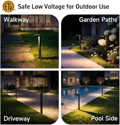 Gardenreet Landscape Path Lights Brass, 12V Low Voltage Pathway Lights Wired, Outdoor Garden Lights LED Waterproof, L Shape Bronze for Yard Walkway Driveway with 3W 270LM 2700K G4 Bulb