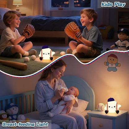 Baseball Night Light, Sports Baseballs Gifts for Baseball Fan, Soft Silicone Rechargeable LED Touch Lamp, Nursery Bedroom Bedside Decor for Boys Baby Kids Teen Sport Lover Xmas Birthday Gifts