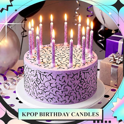 Conelist 12 Pcs Kpop Themed Birthday Candles Purple Lightning Birthday Decorations Cartoon Movie Cake Toppers for Kpop Themed Party Supplies