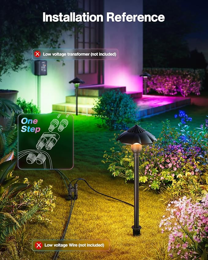 HIBOITEC 1-Pack RGBW Low Voltage Pathway Lights 3W 12-24V LED Landscape Lighting Outdoor Color Changing Landscape Lights Aluminum Waterproof Path Lighting for Walkway Yard Garden