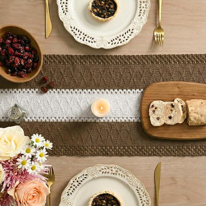 Artoid Mode Light Coffee Farmhouse Rustic Table Runner, Seasonal Hollow Kitchen Dining Table Decoration for Home Party Decor 12x108 Inch
