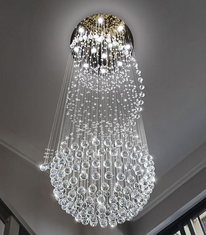 D32'' x H100'' Crystal Chandelier for Entryway High Ceiling Chandeliers Glam Chandelier Modern Large Raindrop Chandeliers LED Dimmable Light Fixtures for Staircaes Foyer Living Room Gold