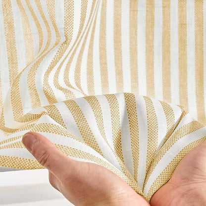 jinchan Striped Linen Kitchen Curtains 45 Inches Tier Curtains Farmhouse Modern Cafe Style Small Window Treatments Airy Light Filtering Rod Pocket for Living Room Bathroom 2 Panels Mustard Yellow