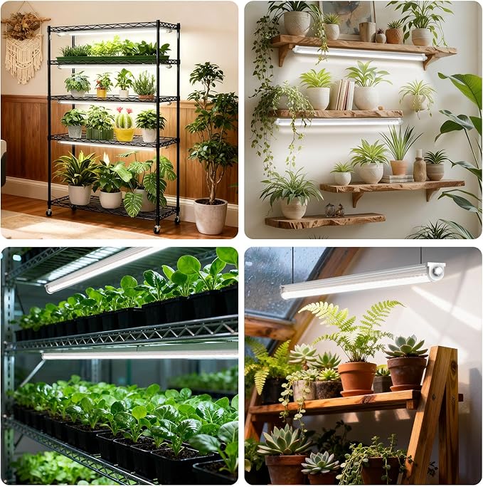 JESLED 4FT Waterproof Grow Lights for Indoor Plants, Sunlight Full Spectrum 5000K LED for Seed Starting, Seedling & Vegetables, 96W(2 X 48W, 600W Equiv), Linkable Grow Light Strip with Switch, 2P