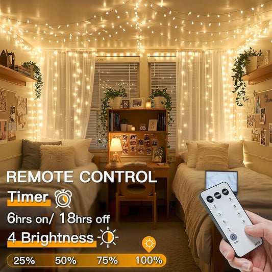 suddus 300 Led Connectable Christmas Lights Outdoor Waterproof, 99ft Christmas Tree Light Plug in with Remote, Warm White String Lights Indoor for Dorm Xmas Holiday Yard Party Porch Patio Garden Decor