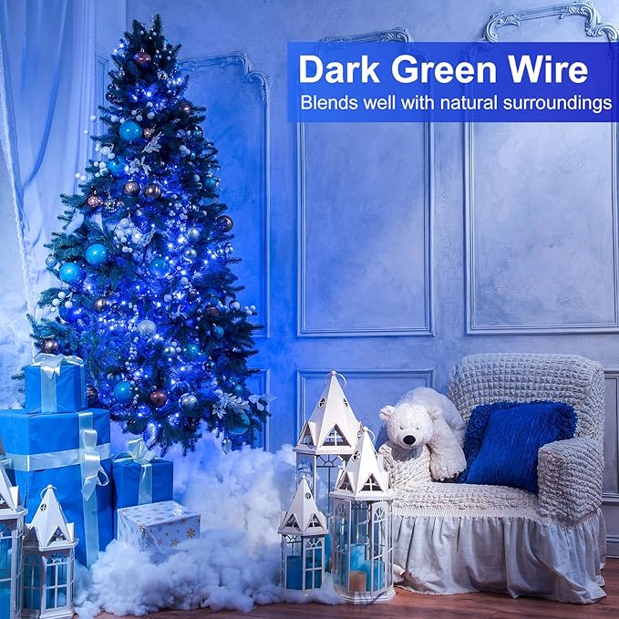 Blue Christmas Lights Outdoor, 66FT 200 LED String Lights for Outside Waterproof, 8 Modes Connectable Plug in Fairy Light for Indoor Home Patio Garden Tree Party Holiday Decorations