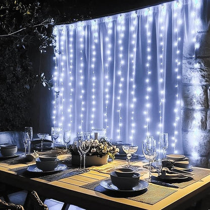 Dazzle Bright 300 LED Curtain String Lights, Christmas Fairy Lights for Bedroom with 8 Lighting Modes, Connectable Waterproof Window Lights Party Wedding Garden Wall Decor, White