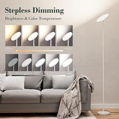 OHLUX Floor Lamps for Living Room, Bright LED Standing Lamp with Remote, Modern Color Changing Tall Lamp with Stepless Dimming, 69" Corner Floor Lamp for Bedroom, Office, White
