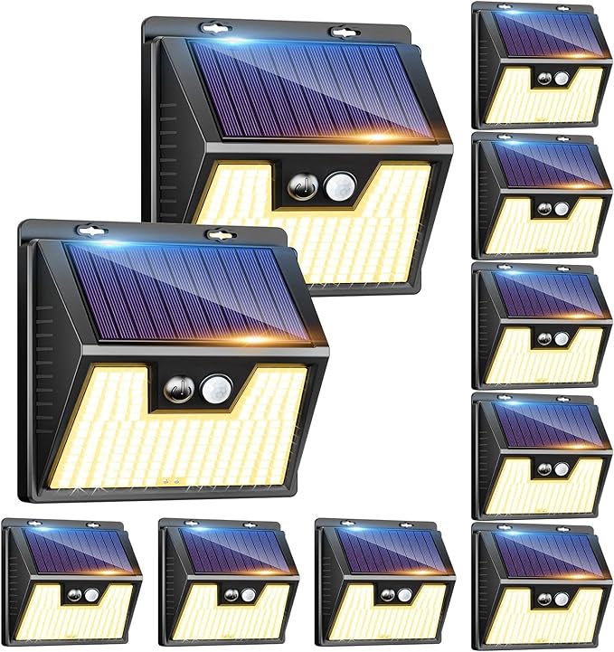 Peasur Solar Outdoor Lights [10 Pack], 3000K Warm Light Motion Sensor Outdoor Powered Security Lights 3 Working Modes Waterproof for Outside Garden Yard